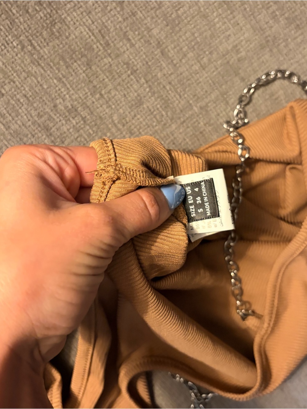 Ribbed Tan Chain-Detail Top